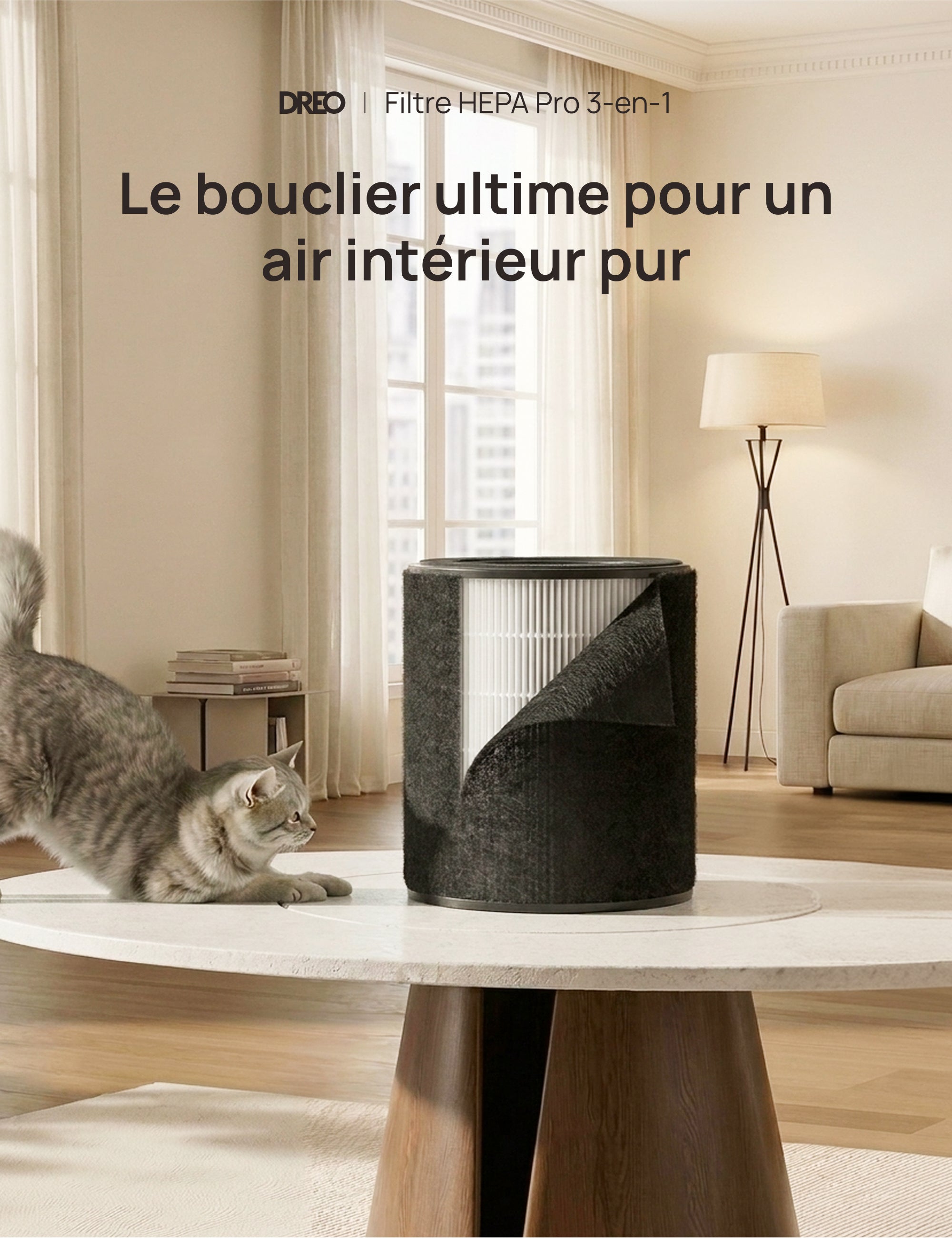 Filtre HEPA Pro 3-en-1 pour purificateur d’air DREO 539AS/530S Argent/Noir/Starlight