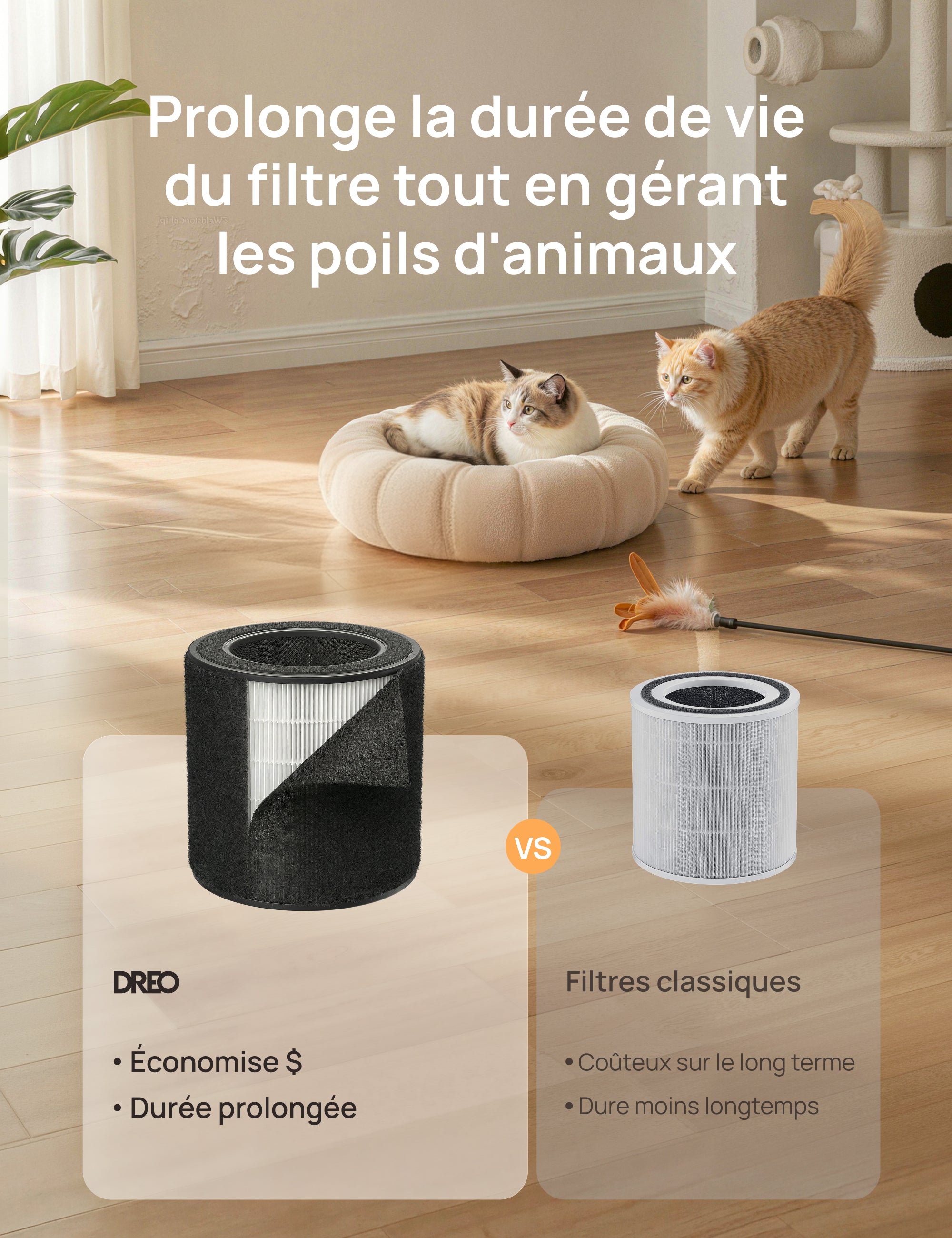 Filtre HEPA Pro 3-en-1 pour purificateur d’air DREO 539AS/530S Argent/Noir/Starlight